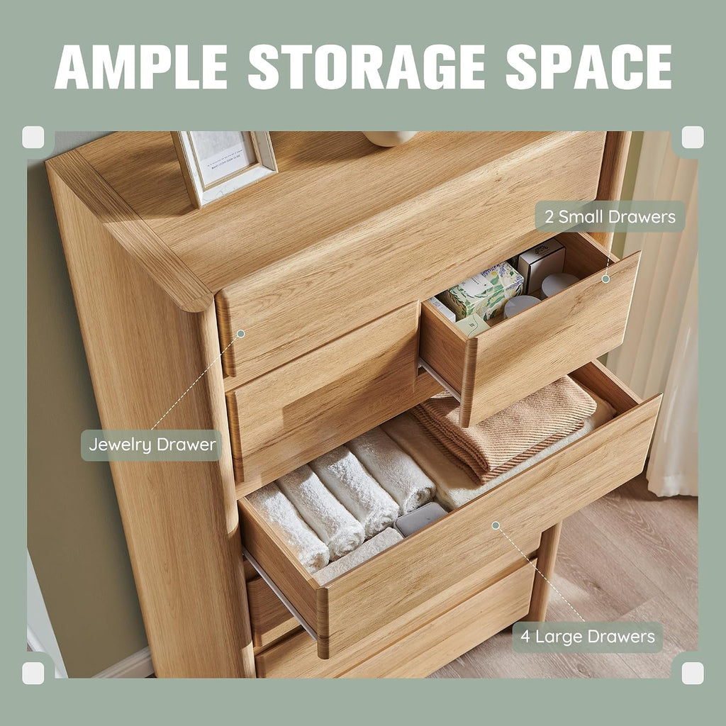 Modern 7 Drawers Dresser , 54.7" Tall Large Dresser & Chests of Drawers w/Rounded Corner, Wood Handleless Organizer