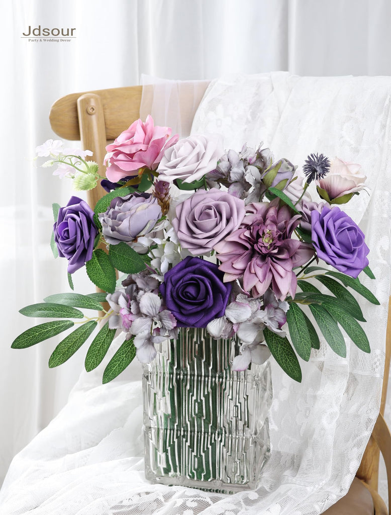 25pcs Artificial Flower, Real Looking Foam Roses w/Stem for DIY Wedding Bouquets Centerpieces Bridal Shower Party