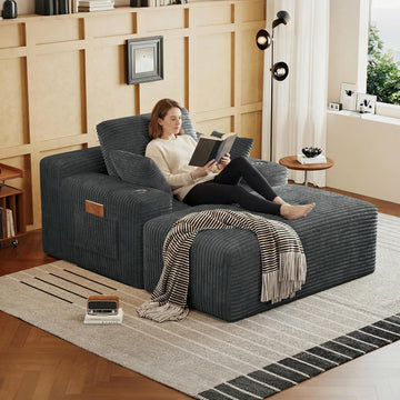 67" Oversized Chaise Lounge Chair Indoor, Corduroy Upholstered Boneless Sofa Bed, Modern Deep Seat Cloud Sleeper