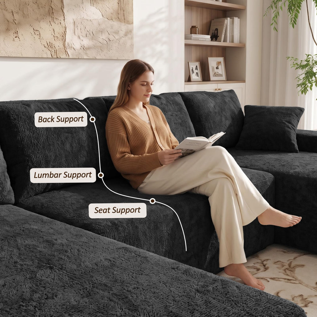 Boneless Couches - 134" Modular Sectional Sofa U Shaped with Side Pockets Oversized Deep Seat Velvet No Assembly