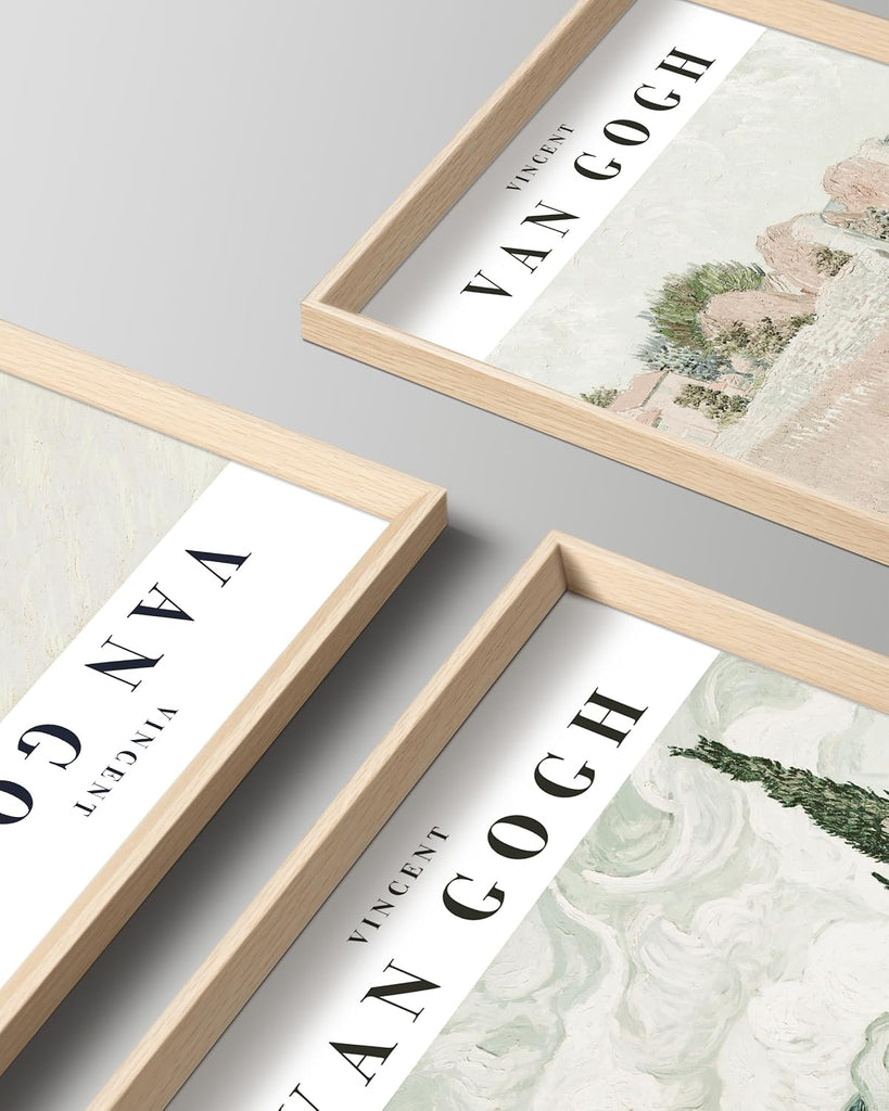 Van Gogh High Framed Wall Art Set of 3, 12x16in Neutral Floral Canvas Prints, Abstract Landscape Artwork Bedroom