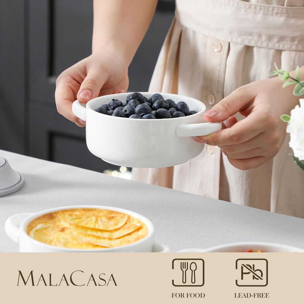 Mini Cocotte Set of 4, 14 OZ Ceramic Casserole Dishes with Lids | Single Serving Small Dutch Oven Set, Lasagna
