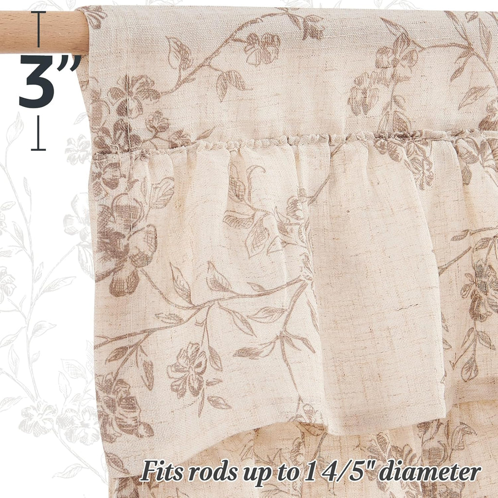 Ruffled Floral Valance Curtain Shabbychic Linen Window Valance 18 Inch Farmhouse Rustic Window Treatment for Kitchen