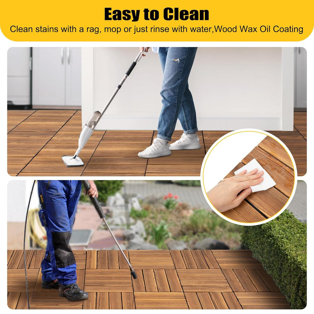 36 Pack Hardwood Interlocking Patio Deck Tiles, Waterproof All-Weather Outdoor Patio Flooring, 12 * 12 * 1inch Decking