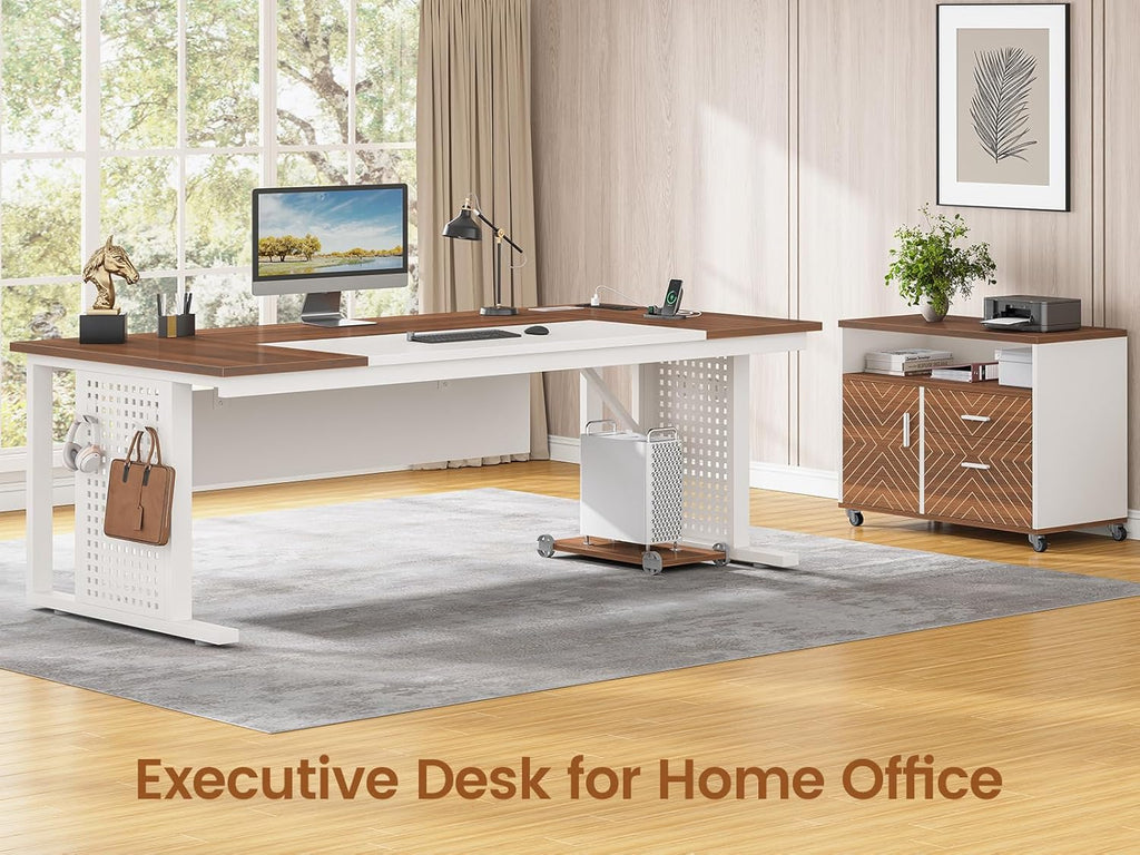 71" Executive Desk with Rolling File Cabinet, Large Office Desk with Drawers