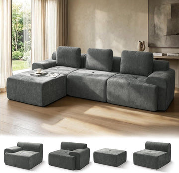 122" L-Shaped Oversized Boneless Couch Modular Cloud Sectional Sofa |Soft Chenille| High Back| Extra Deep Seat| Zero