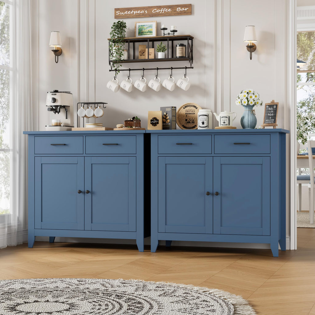 Farmhouse Kitchen Storage Cabinet, Small Buffet, Coffee Bar, Blue