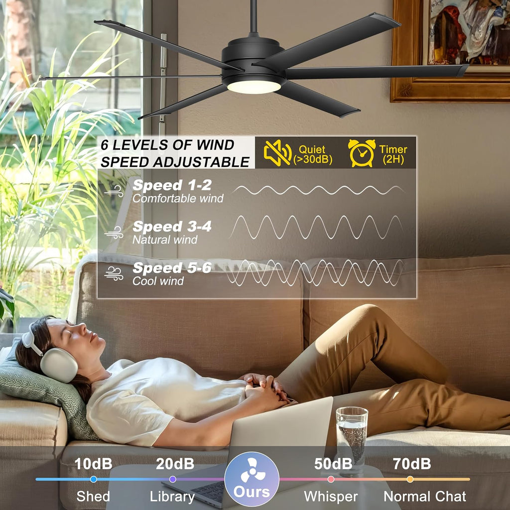 60" Industrial Ceiling Fan with Lights - Remote & APP Control, Dimmable, DC Motor, Outdoor Fan with Aluminum Blades