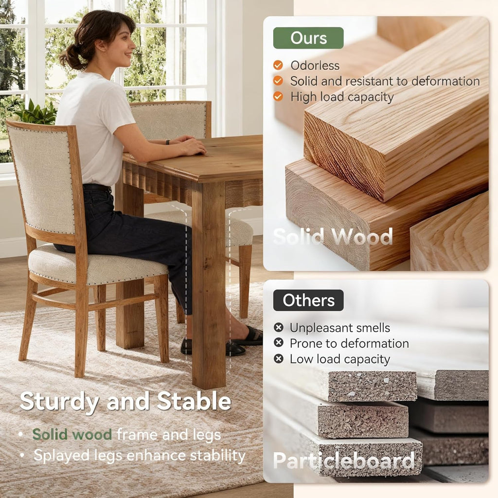 63-Inch Solid Wood Dining Table for 6, Farmhouse Kitchen Table with Heavy Duty Legs, Rectangular Wood Dinner Table