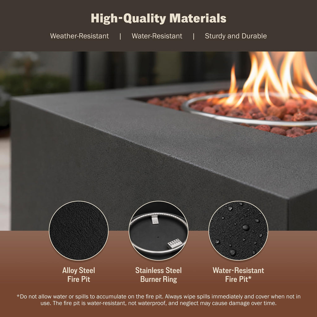 32 Inch Square Propane Fire Pit Table, Black