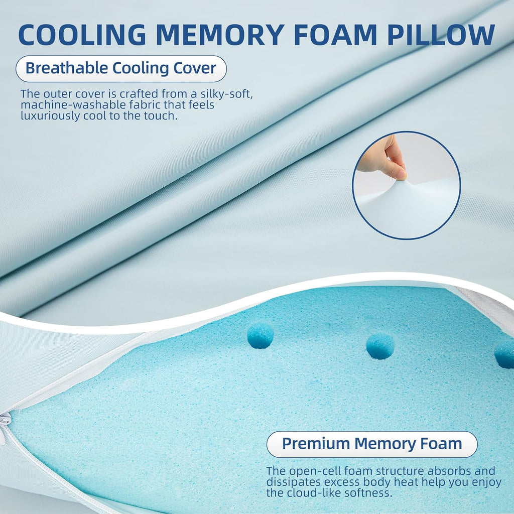 HIMOON Cooling Memory Foam Pillow, Bed Pillow for Sleeping, King, Breathable Memory Foam, Premium Support with