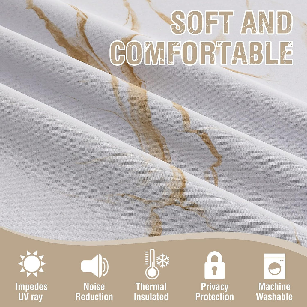 100% Blackout Curtains 2 Panels Set Marble Designs Printed Drapes Thermal Curtains for Bedroom