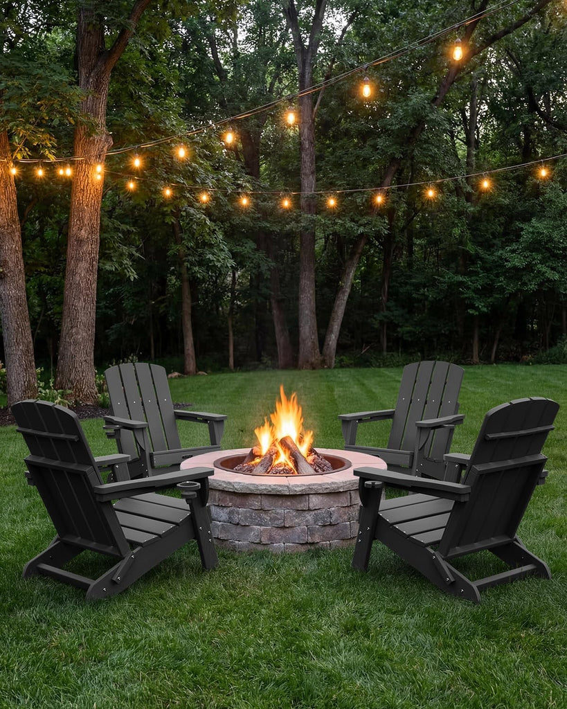 Folding Adirondack Chair, HDPE Adirondack Chairs with 2 Cup Holder, Plastic All-Weather Fire Pit Chairs, Outdoor Lawn