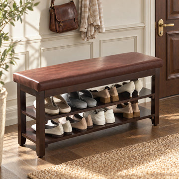 40" Wooden Shoe Rack with Seating, Entryway Bench with Shoe Storage, Brown