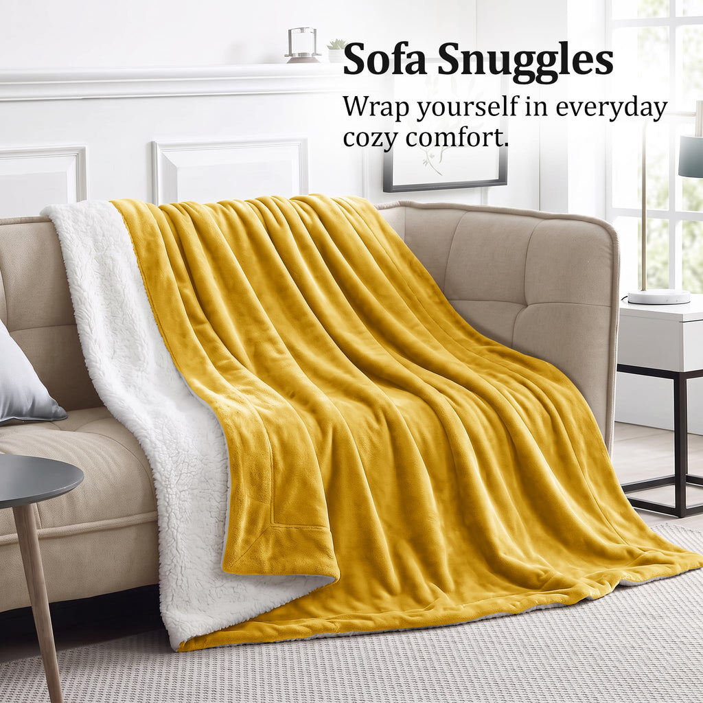 2 Pack Sherpa Throw Blankets 50x60" Couch Mustard