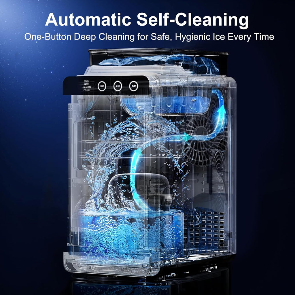 Countertop Ice Maker with 1.2L Top Water Tank, 8 Bullet Cubes in 6 Mins, 26.5lbs in 24Hrs, 2 Ice Sizes, Self-Cleaning