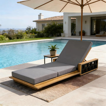Acacia Wood Chaise Lounge Chair Outdoor Set of 2, Poolside Sun Lounger Recliner, Patio Outdoor Chaise Lounge