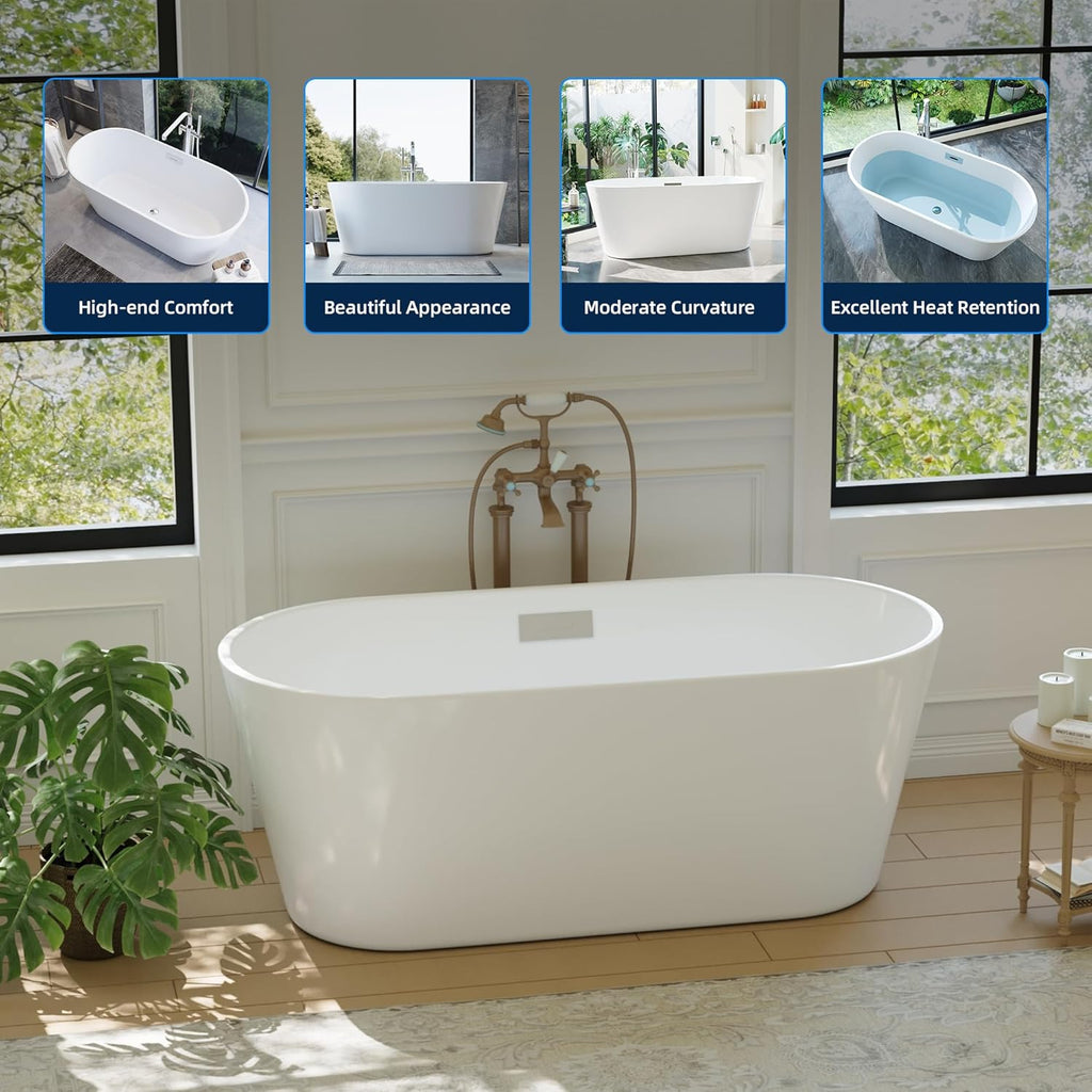 67 Inch Acrylic Freestanding Bathtub, Deep Soaking Tub with Non-Slip Base, CUPC Certified Free Standing Tub, Chrome