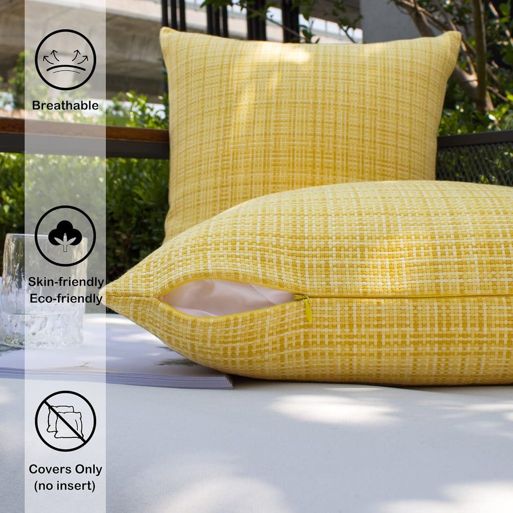 Pack of 2 Decorative Outdoor Waterproof Throw Pillow Covers Stripe Square Pillowcases Modern Cushion Cases