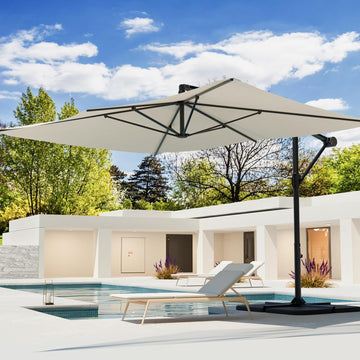 9 x 11.5FT Offset Patio Umbrella, Cantilever Hanging Outdoor Umbrella w/360-degree Rotation, Handy Crank