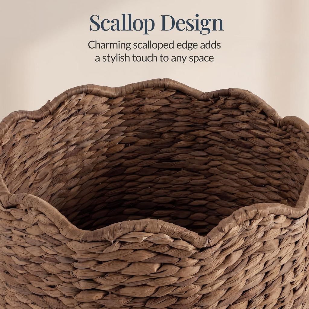 Scalloped Laundry Large Round Hamper, Handwoven Laundry Basket for Clothes, Towels, Blankets, Multipurpose Storage
