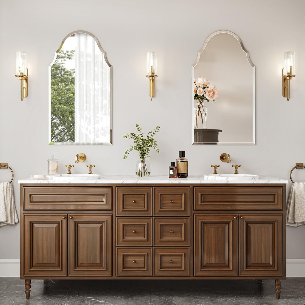 24 x 40 Inch Large Scalloped Arch Mirror, Frameless Beveled Vanity Mirror for Bathroom, Over Sink, Mantel