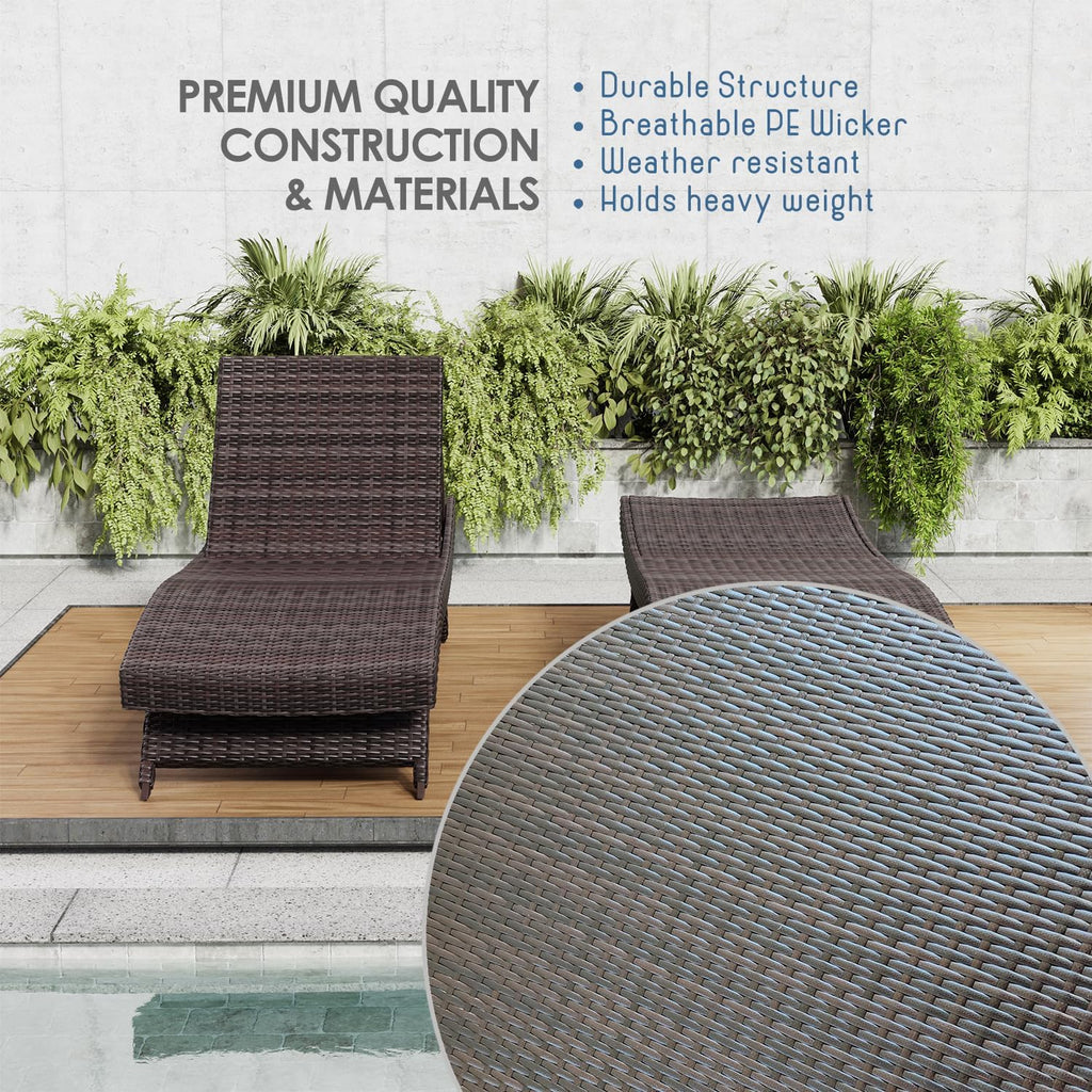 Chaise Lounge Chair Outdoor Set of 2, Wicker Patio Lounge Chair, Outdoor Lounge Chair with Reclining Backrest