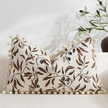 Beige Floral Decorative Pillow Cover 14 x 24 Inch Chenille Velvet Rectange Luxury Cute Lumbar Throw Pillow Case with