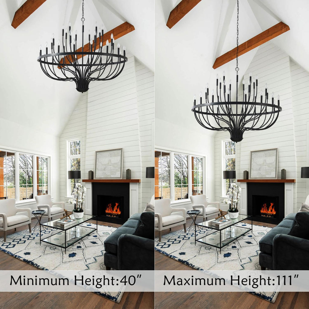 Black Chandelier 36-Light Industrial Iron Candle Chandelier Modern Suspended Farmhouse Chandeliers Pendant Light Fixtures for Dining Room Bedroom Living Room Kitchen Island Foyer E12 Bulb