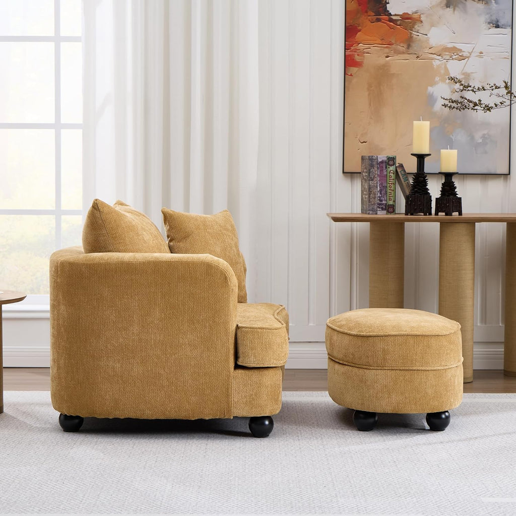 Modern Chaise Lounge Chair — Yellow Chenille