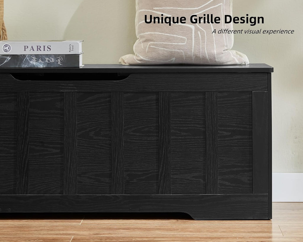 51.2" Storage Chest Extra Large,Wooden Storage Bench,Black | Chest with 2 Safety Hinges, 51.2*15.7*19.1inches, Wooden