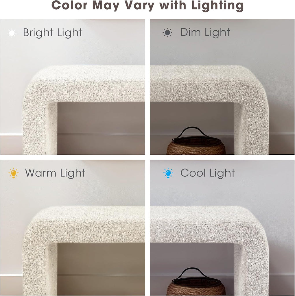 Steve Entryway Accent Bench Padded, Cozy Plush Boucle Upholstered Bench , Modern Curved Corner Compact Bed End Bench