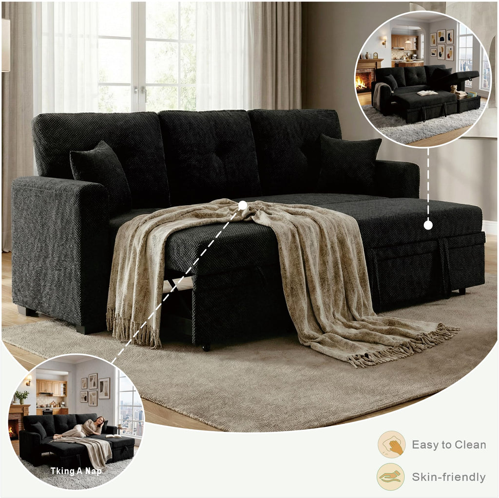 71" Sleeper L Shaped Sofa with Pull Out Bed, 3 Seater Sectional Sleeper Sofa with Reversible Chaise, Modular