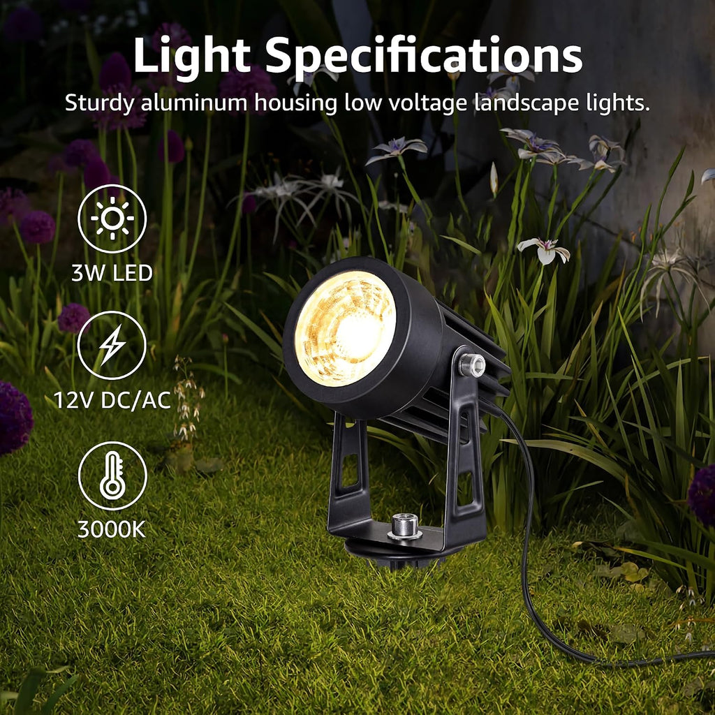 3W Low Voltage Landscape Lighting LED Landscape Spotlights with Connectors Waterproof Low Voltage Landscape Lights