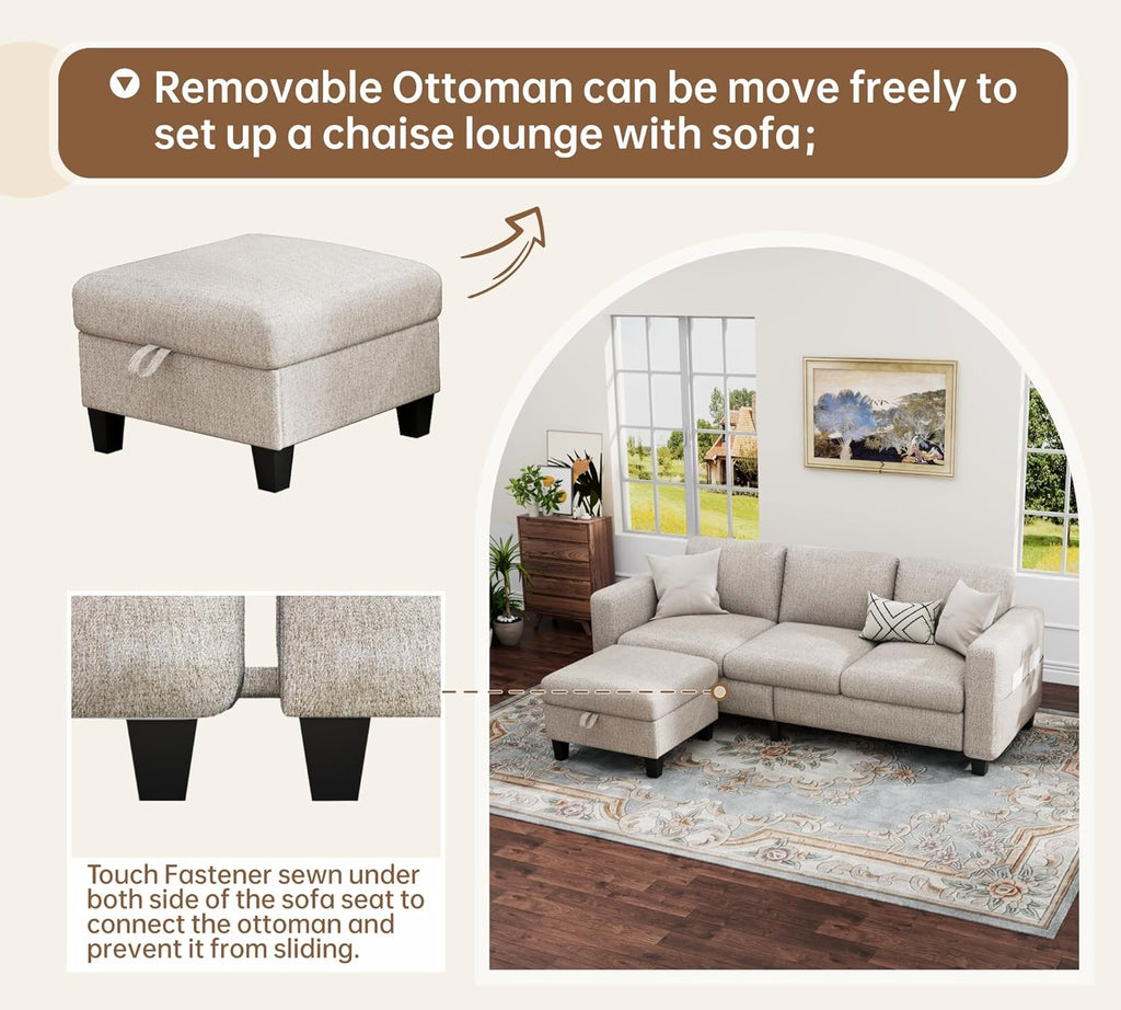 Sectional Couches for Living Room - Convertible L Shaped Couch with Storage Ottoman
