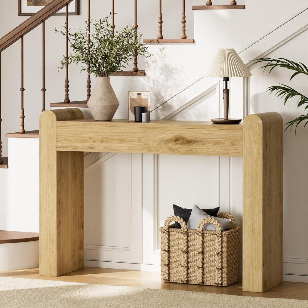Arc Entryway Table, 47 Inch Curved Console Table | Rounded edges and fluted texture soften narrow spaces; 11.8"D