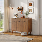 Fluted Sideboard Buffet Cabinet with Storage,2 Drawers and 3 Doors,Wood Coffee Bar Cabinet with Solid Wood Feet