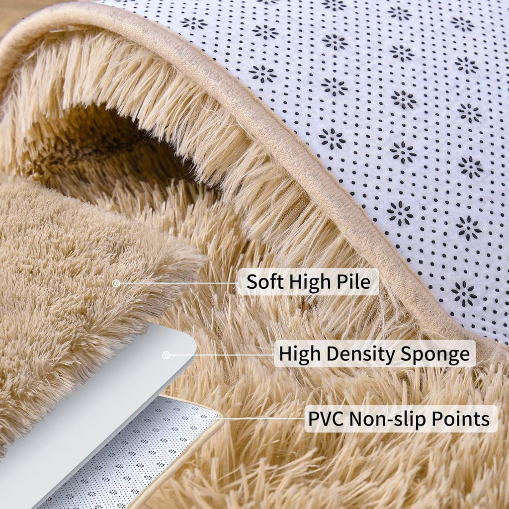 Soft Runner Rugs for Bedroom Hallways, 2x6 Beige Fluffy Shag Throw Area Rug Non Slip for Bedside Dorm, Long Shaggy