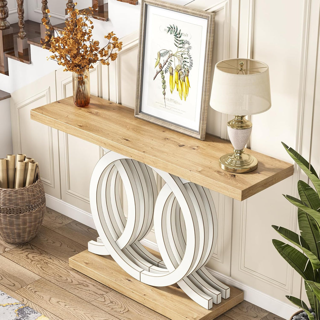 55 in Console Table with Geometric Base, Modern Hallway Table, Wooden Entryway Table, Foyer Sofa Table, Unique Long