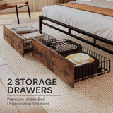 King Bed Frame with Storage Headboard, Platform King Bed with 2 Drawers and Charging Station, Heavy-Duty Metal Slats