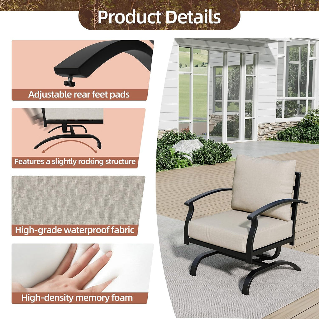 2 Pieces Patio Furniture Set, Outdoor Metal Rocking Chair, Patio Bistro Set Rocker Chair with Thickened Cushions for