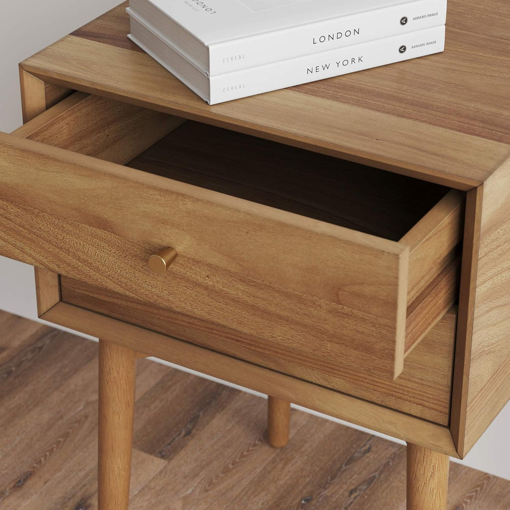32704 Harper Mid-Century Oak Wood Nightstand with 2-Drawers, Small Side End Table with Storage, Brown