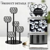 5-Arm Crystal Tealight Candelabra Centerpiece, 14.8 Inch Metal Candle Holder for Table Decor, Wedding, Christmas