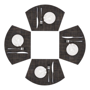 Small Wedge Placemats Set of 4 Woven Vinyl Round Table Placemats Wipe Clean Round Table Mats Indoor Outdoor, Black