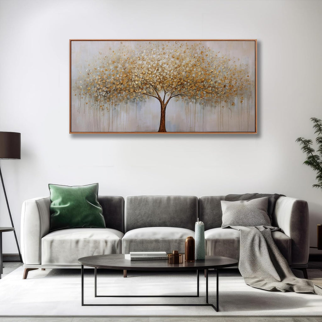 Wall Art Gold Abstract Tree of Life Framed Modern Artwork Canvas Painting Textured Tree Pictures Wall Decor Home
