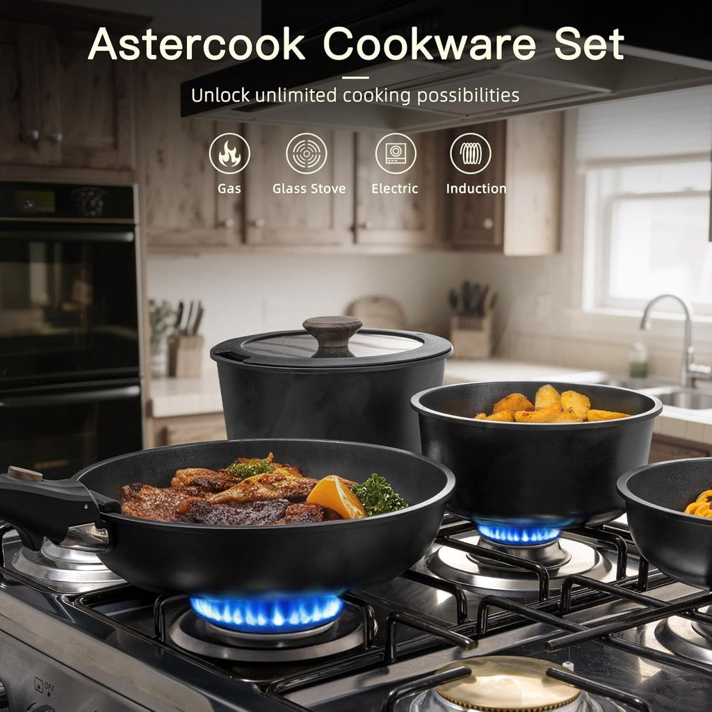 21 Pcs Pots and Pans Set Non Stick, Ceramic Cookware Set Detachable Handle, RV Kitchen Cooking Set Removable Handles