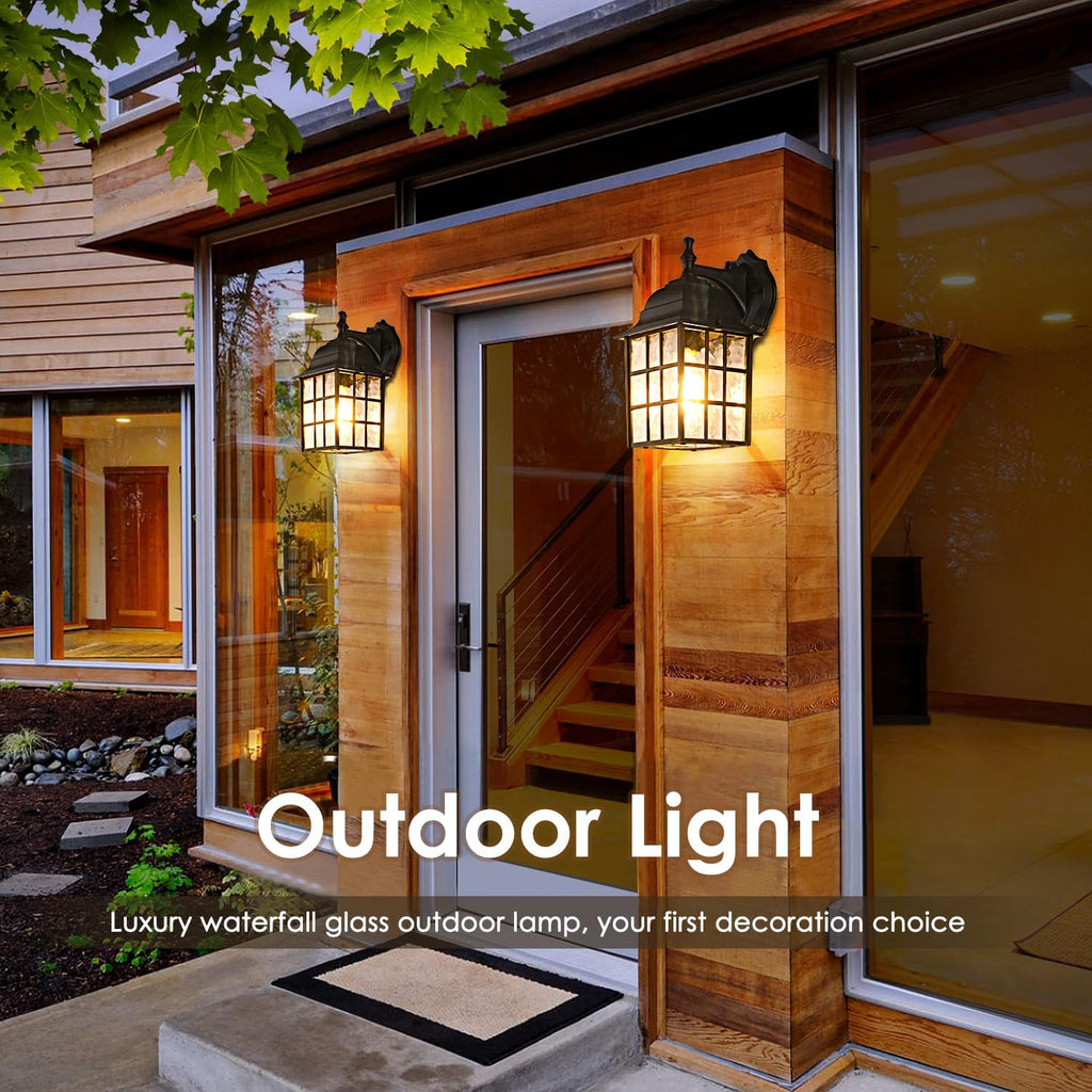 2-Pack Dusk to Dawn Outdoor Wall Lantern, Exterior Light Fixtures with Photocell Sensor, Black Wall Light Waterproof