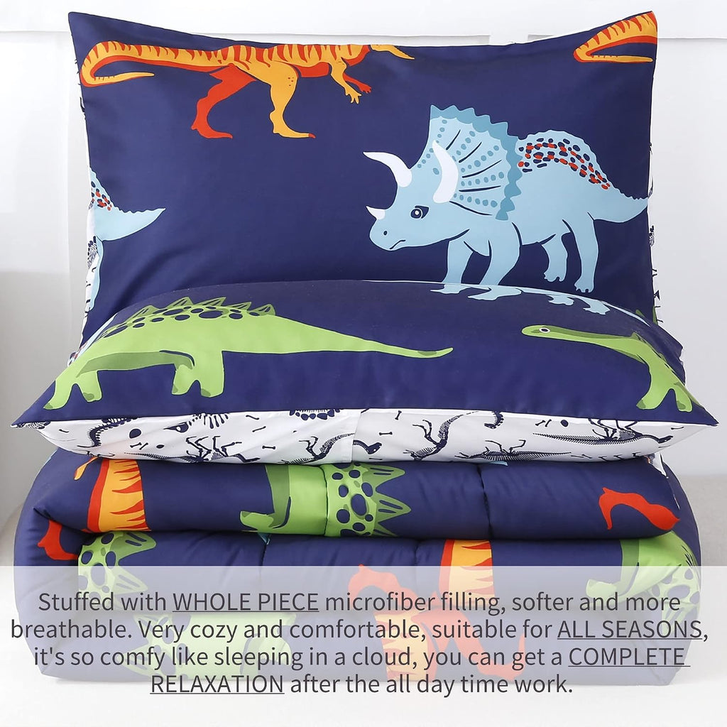 Twin Dinosaur Comforter Set 3Pcs Cartoon Bedding Set for Kids Boys - Set of 3