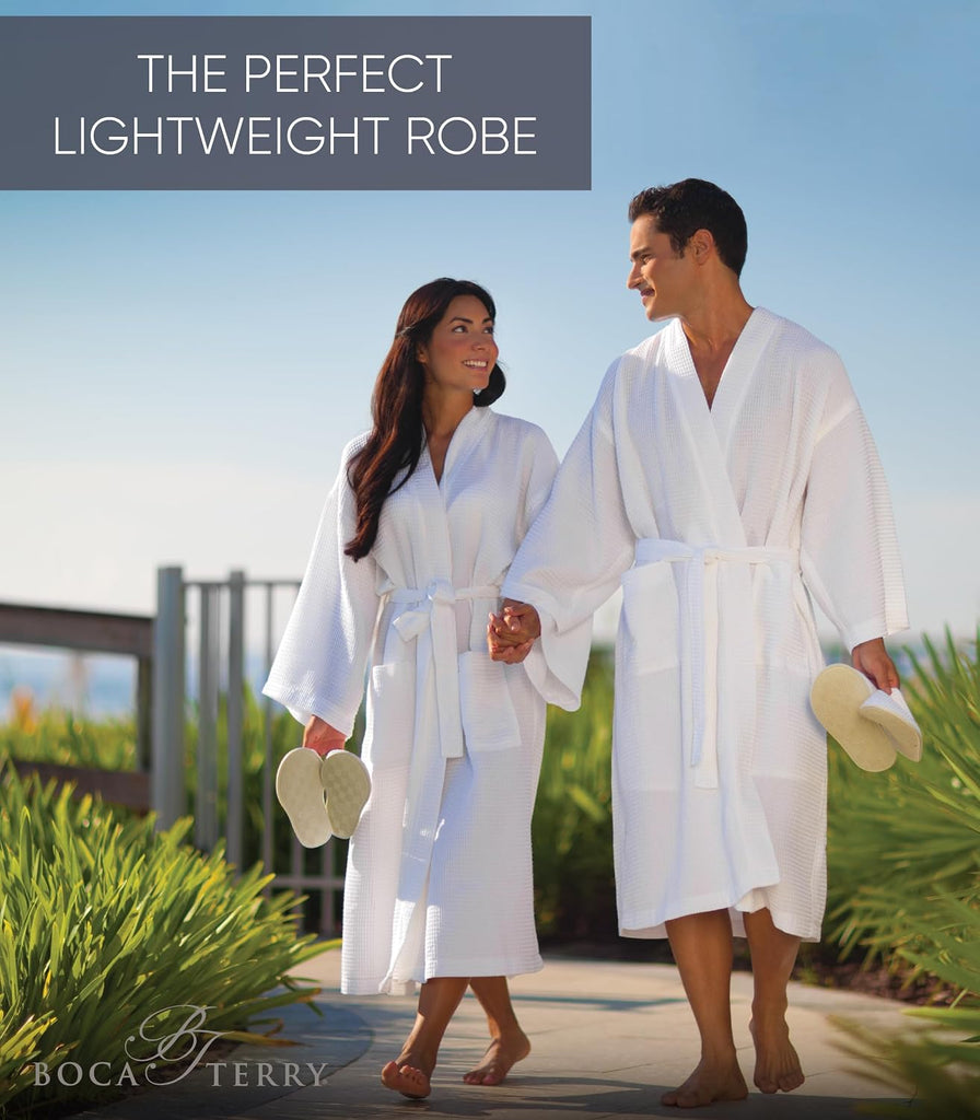 Women's Waffle Robe by Boca Terry, Lightweight Summer Robe, Cotton Blend | Soft, kimono style waffle bathrobe, knit