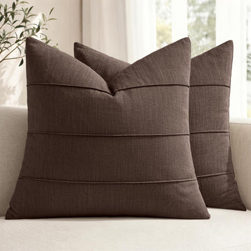 Fall Decorative Linen Throw Pillow Covers 18x18 Brown Striped